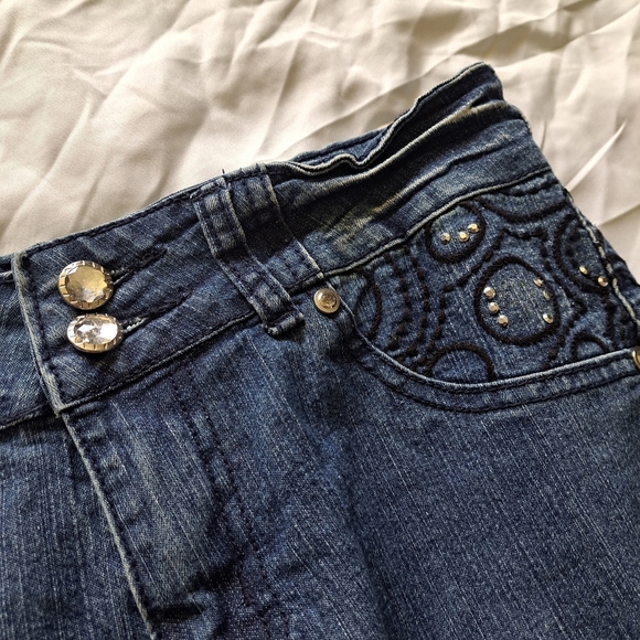 Mi Jeans | Blue embroidered jeans with jewel front buttons women's skinny Jean - Picture 7 of 12